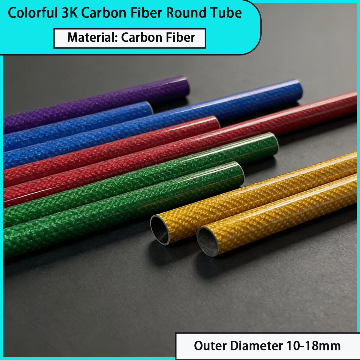 Sports Equipment Used - ท่อคาร์บอนไฟเบอร์ทรงกลม 3k สีต่างๆ เส้นผ่านศูนย์กลางภายนอก 10-18 มม.