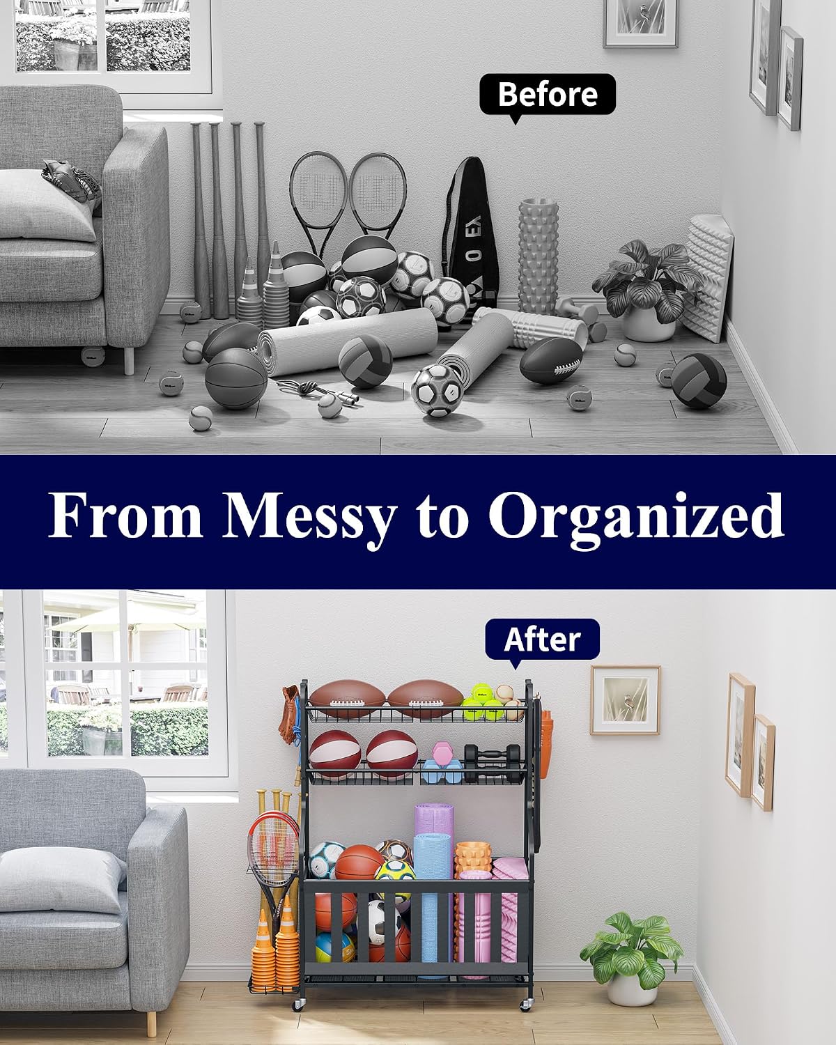 ที่เก็บอุปกรณ์กีฬาแบบมีล้อเลื่ - Sports Equipment Garage Organizer บทวิจารณ์และราคา